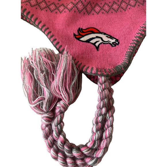NWT NFL Football Denver Broncos Youth Girls Winter Knit Flapper Beanie Cap Hat - Picture 2 of 6